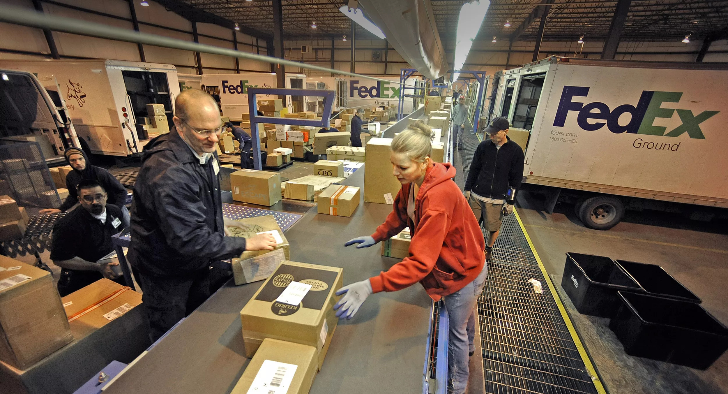 Morning package sort at the FedEx Ground terminal
